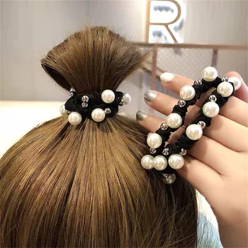 Елегантна перла кристал Scrunchies корейски стил жени момичета кристал конска опашка притежатели лято не подхлъзване коса въже връзки