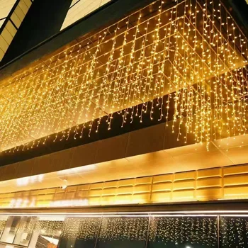  ЕС / САЩ щепсел Коледа LED завеса ледени висулки низ светлини открит градина венец празник осветление улица мол стрехи фея декоративни