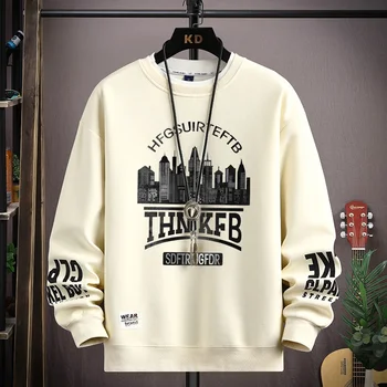 Есенен мъжки пуловер Cool City Print тениска с дълъг ръкав Мода Мъжко облекло Сив O Neck Суитчър Harajuku Design Top 2023