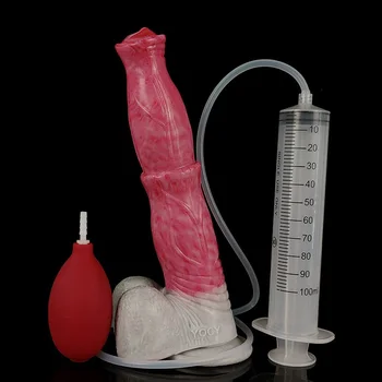 Еякулат Реалистичен конски пенис със смукателна чаша водна струя вибратор мек голям силиконов анален щепсел за жени мъже 18 мастурбатор играчка