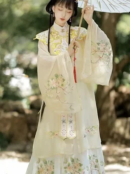 Жена Китайски традиционен ретро елегантен фолклорен танцов костюм Древен стил Династия Минг Приказна рокля облак рамо ханфу