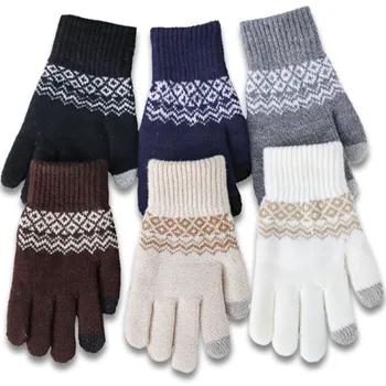 Жени Мъже вълна плетена зимна ръкавица TouchScreen топло разтягане ръкавици имитация вълна пълен пръст Guantes плетене на една кука Luvas сгъстяване