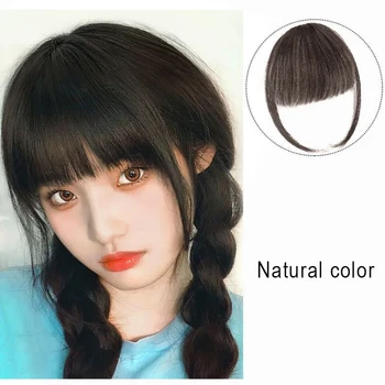 Женска перука истинска човешка коса бретон ресни коса парче естествен черен светлокафяв високо еластичен BB клип в разширения за коса