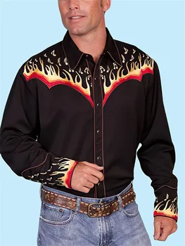 Западна дънкова риза с дълъг ръкав Парти в етнически племенен стил на открито Случайни луксозни мъжки дизайнерски дизайн меки и удобни 2023