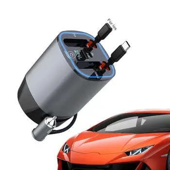 Зарядно за мобилен телефон за кола 5 в 1 Интелигентно зарядно за кола с двойни прибиращи се кабели Дифузьор за ароматерапия на автомобили LED дисплей за напрежение