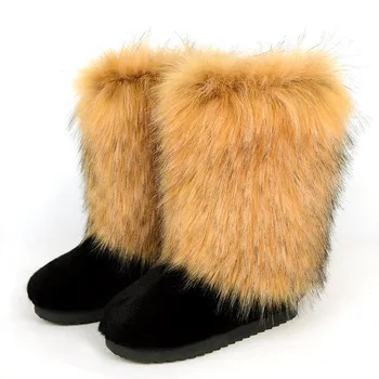 Зимни ботуши за сняг за двойка пухкава козина средно прасче памучни ботуши на открито ежедневни топли космати кожени ски обувки размер 36-46