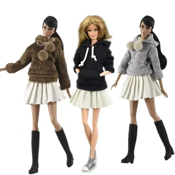 Зимни дълги ръкави Топ качулки поли костюм дрехи за кукла Барби дрехи костюми за 30 см BJD кукли аксесоари детска играчка 1/6