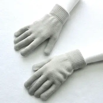 Зимни плетени плюшени ръкавици жени мъже есен удебелени плътен цвят пълен пръст ръкавици ръка топло ръкавици двойка _MZL-143594227_