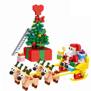 Коледни подаръци Дядо Коледа лосове шейна весела коледна елха строителни блокове играчки за деца деца Коледа подарък Нова година играчка