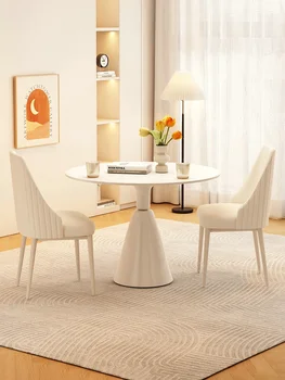 Крем стил рок дъска маса за хранене и стол комбинация, модерна и проста кръгла малка кръгла маса, домакински лек лукс