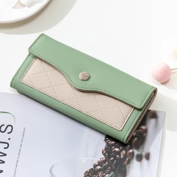 Марка Long Panelled PU кожа пари Уникална чанта Hasp притежателите на карти чантата с висок капацитет женски модни портфейли за жени