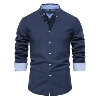 Марка качество Slim годни ризи за мъже есен памук мъжки Оксфорд риза дълъг ръкав бутон надолу мъжки върхове случайни бизнес ризи