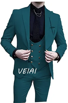 Маслен зелен сватбен мъжки костюм за младоженеца Tuxedos 2023 Slim Fit Prom Party Custom Men Suits 3 Piece Jacket Pants Vest Male Clothes