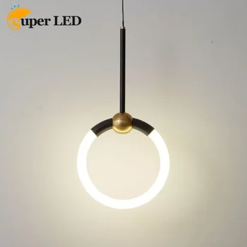  месинг единична глава скандинавски нощни дълги линии висящи лампа модерен творчески О-образна тръба 360 градуса LED висулка светлини