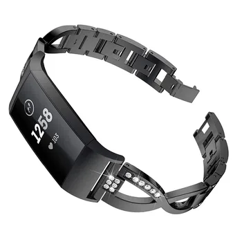 Метални ленти за Fitbit Charge 3 X-Link метални гривни Регулируеми модни ремъци с кристали от неръждаема стомана 10.26