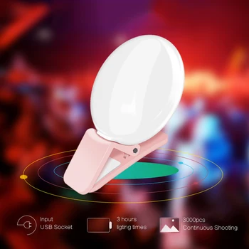 Мини Q селфи пръстен светлина LED светкавица телефон обектив светлина USB акумулаторна клип мобилен телефон запълване лампа жени селфи светлини