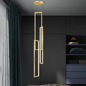 Минималистичен LED стълбище дълъг полилей модерен творчески правоъгълен вила дуплекс полилей черно/злато хол висящи лампи