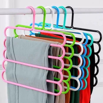 Многофункционален гардероб за домашно общежитие Пет слоя пластмасови закачалки за панталони Шалове за кърпи Стелажи Организация на съхранението