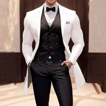 Мода красиви мъже костюми тънък годни notached ревера 3 парчета младоженец сватба смокинг най-добър мъж блейзър hombre абитуриентски парти костюм homme