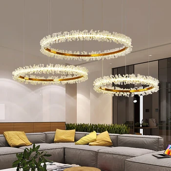 Модерен златен кристален таванен полилей кръгъл LED полилей за хол, трапезария, зала, вътрешно луксозно таванно осветление