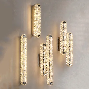 Модерна минималистична светлина луксозна овална кристална стенна лампа Декорация на хола Спалня Led вътрешно осветление за дома