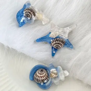 морска звезда океан раковина щипка за коса сладък черупка делфин инс стил перла женски / деца