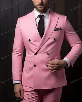 Мъже Бизнес костюм младоженец Groomsman Tuxedos сватбено тържество розов официален повод 2 парче комплект яке панталони