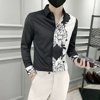 Мъжка мода 2024 памучни карирани раирани ризи Единична кръпка джоб дълъг ръкав стандартно годни универсален случайни работа риза B35