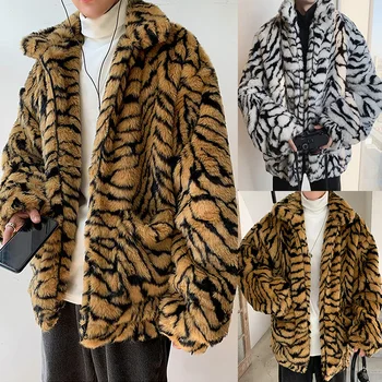 Мъжка мода есен изкуствена кожа палто зимата пухкави връхни дрехи дълъг ръкав дебело яке