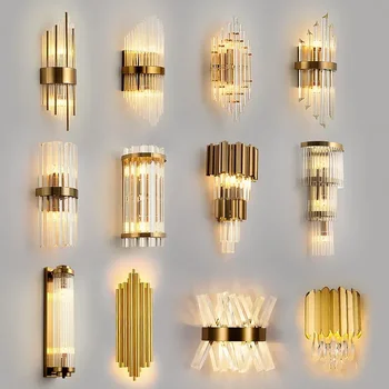Най-ниска цена кристална стенна лампа пост модерни луксозни светлини хол фон спалня нощно легло коридор стенни свещи