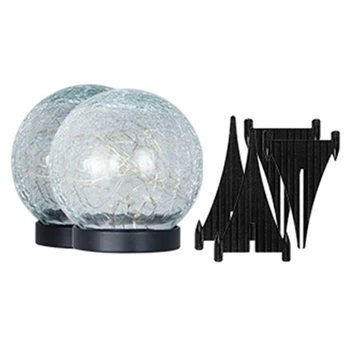Напукана стъклена топка лампа 2 пакет слънчеви градински светлини на открито водоустойчиви, 30 LED земята пейзаж двор декор (топло бяло) трайни
