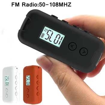 Нов мини джоб FM радио портативен 50-108MHZ радиоприемник с LCD дисплей 3.5mm слушалка време дисплей 2 * AAA захранване