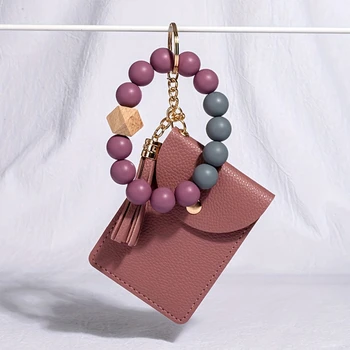 Нова модна чанта за карти сладък прост дамски чанта със силиконови мъниста гривна множество слотове за карти държач за карти плътен цвят портфейл