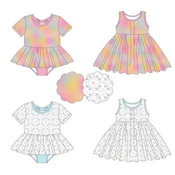 Нови момичета серия бутик детски комплект без ръкави цветен печат рокля момиче костюм бебе Onesie комплект