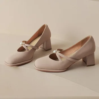 Нови пролетни обувки Marie Janes 2024 Дамски обувки на високи токчета Мода Буци Лолита парти обувки Елегантна рокля помпи Mujer Zapatos