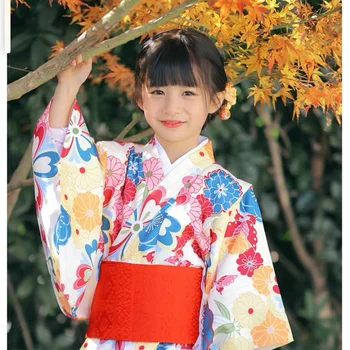 Новост цветен печат деца парти рокля японски стил бебе момиче кимоно Obi деца реколта Yukata дете момиче Cospaly костюм