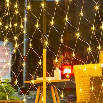Открит риболов мрежа завеса окото фея светлини градина декорация открит тревата лампа двор улица венец Нова година коледни светлини