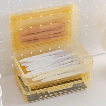 Офис консумативи контейнер стифиране молив кутия стифиране двуслоен прозрачен пластмасов молив случай капацитет за студенти