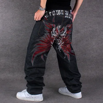 Плюс размер 2020 пълна дължина модел отпечатани хлабав хип-хоп дънки мъже европейски американски стил марка хип-хоп тенденция дънкови панталони