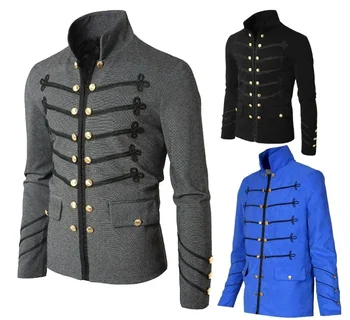 пънк ретро мъжки якета яке военни мъже средновековна яка реколта облекло палто Steampunk готически рок стойка Frock