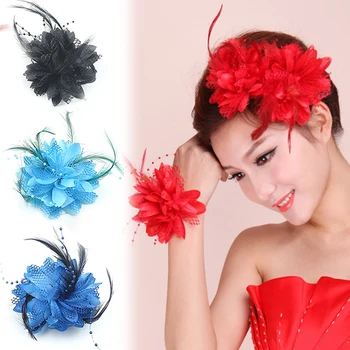 Сватбено тържество на булката, цвете на главата, китайско танцово изпълнение, аксесоари за коса, занаятчия на плат, фиба за цветя
