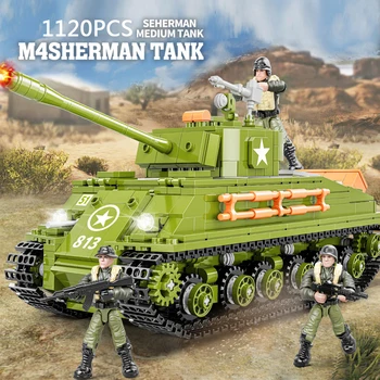 Световна война САЩ M4 Sherman среден танк военен модел сграда мега блок WW2 армия акация фигури тухли за момчета подаръци