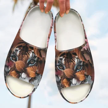 Свирепи тигрови паднали листа Печат Начало Чехли за жени Мъже Баня Душ Открит Вътрешна мода Сандали Zapatos Para Mujeres