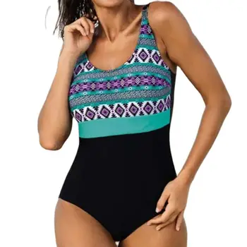 Секси женски плюс голям размер едно парче бански затворен бански костюми спортен тласък нагоре тяло жените плуване бански костюм плаж басейн къпене