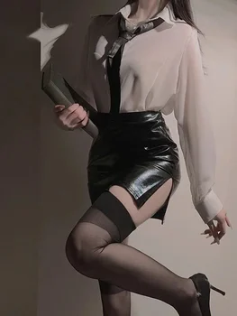 Секси ново гадже стил риза Сплит обвивка хип зрял чар елегантен нежна пола OL професионална ролева игра униформа комплект U2IG
