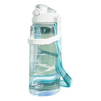 Спортна бутилка за вода със слама Спортни бутилки за вода с капак 1800ml Преносима бутилка за вода за многократна употреба с маркер за време и слама за