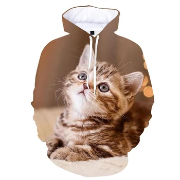 Суитчъри пуловер 3d котка животински печат качулка мъже&жени унисекс готино мода дълги ръкави качулки