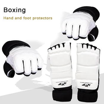 Таекуондо Кожени ръкавици Спаринг карате глезена протектор охрана Gear бокс бойни изкуства ръка охрана