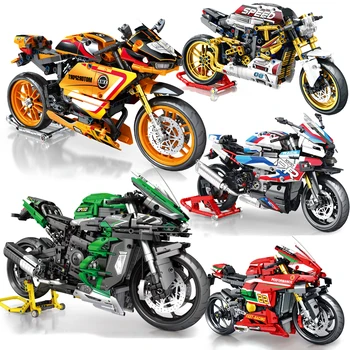 Технически експерт състезателни мотоциклети модел строителни блокове известен мотоциклет превозно средство кола тухли играчки за дете рожден ден подарък MOC