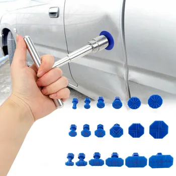 Универсални аксесоари за вдлъбнатини на каросерията на автомобила Метална T форма за ремонт на инструменти Автоматичен комплект листове Slide Многоразмерна смукателна чаша Blue 18pcs